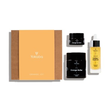 Orange Joy Gift Set: Golden Pearl Oil 30 ml,  Orange Butter 100 ml,  Orange Lip Balm 15 ml,  Yokaba