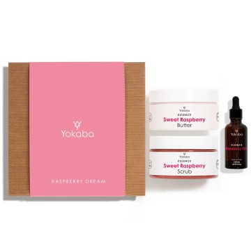 Zestaw upominkowy „Raspberry Dream”: olejek malinowy 50 ml, masło malinowe 200 ml, peeling malinowy 250 g